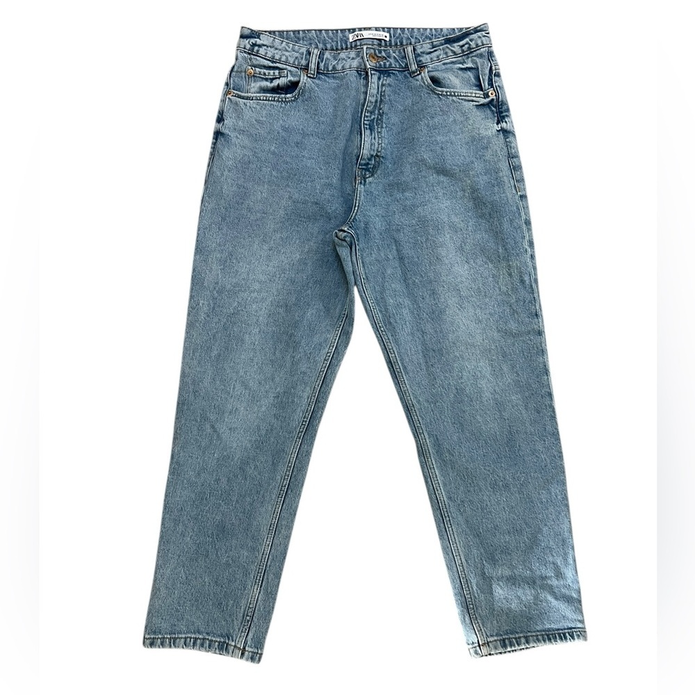 Zara High Rise Straight Mom Jeans Women 10 Blue